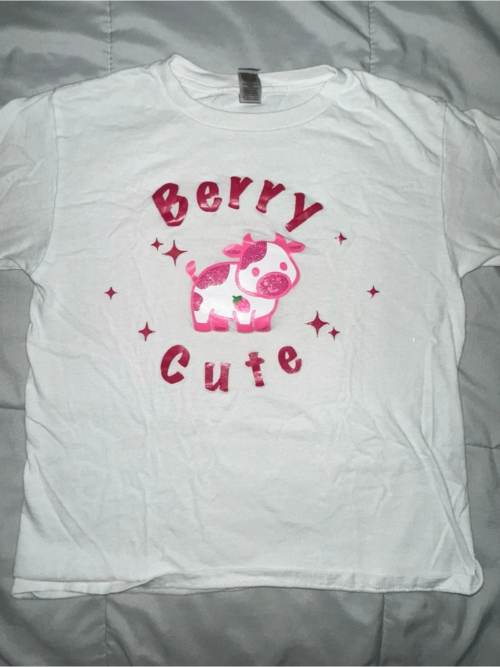 GAP White Tee with Pink 'Berry Cute' Cow Graphic